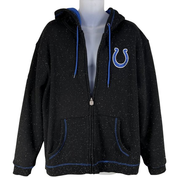 NFL Pro Line Men XL Indianapolis Colts Black Speckled Hoodie Jacket Sherpa Lined - Picture 4 of 16